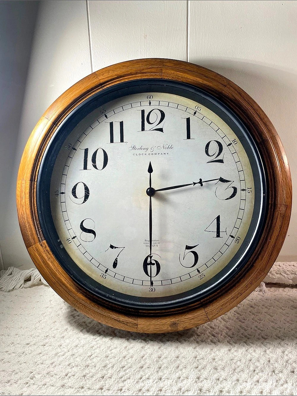 Sterling & Noble Wall Clock Mfg No. 9 Brown Wood Frame